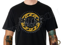 motorcycle shop t-shirt. Modern British Iron Logo Black T-Shirt W/ Yellow/Gold Ink PN MBI-9989